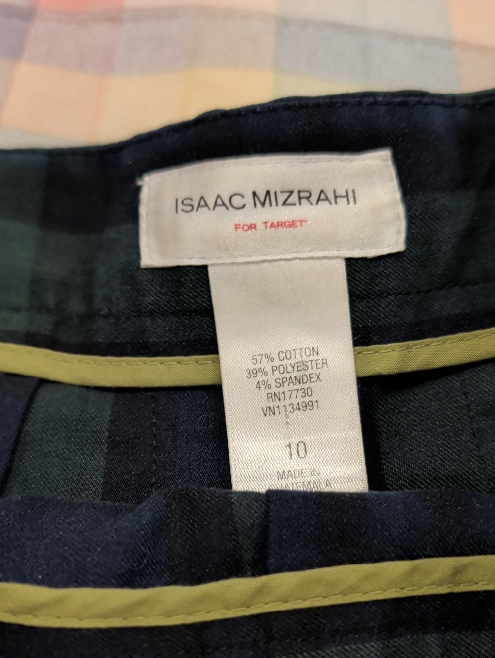 Isaac Mizrahi Navy and Green Plaid Pleated Mini Skirt with Buckle Accents - Picture 3 of 5